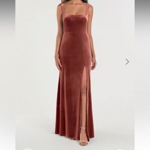 Jenny Yoo Velvet Maxi Dress in Cinnamon Rose